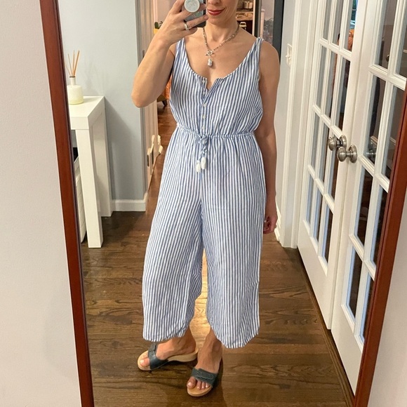 J. Crew Linen Blend Stripe Jumpsuit